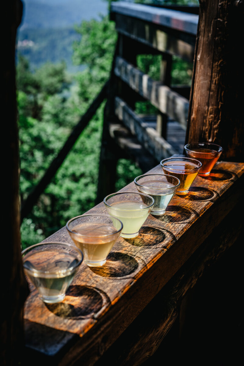 Dégradés de couleurs de tasses de thés, dégustation pendant une séance photo professionnelle